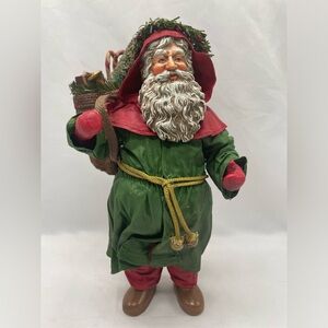 Vintage 1990 Possible Dreams Clothtique Santa In Green, Tree Gift Bag Toys 10”